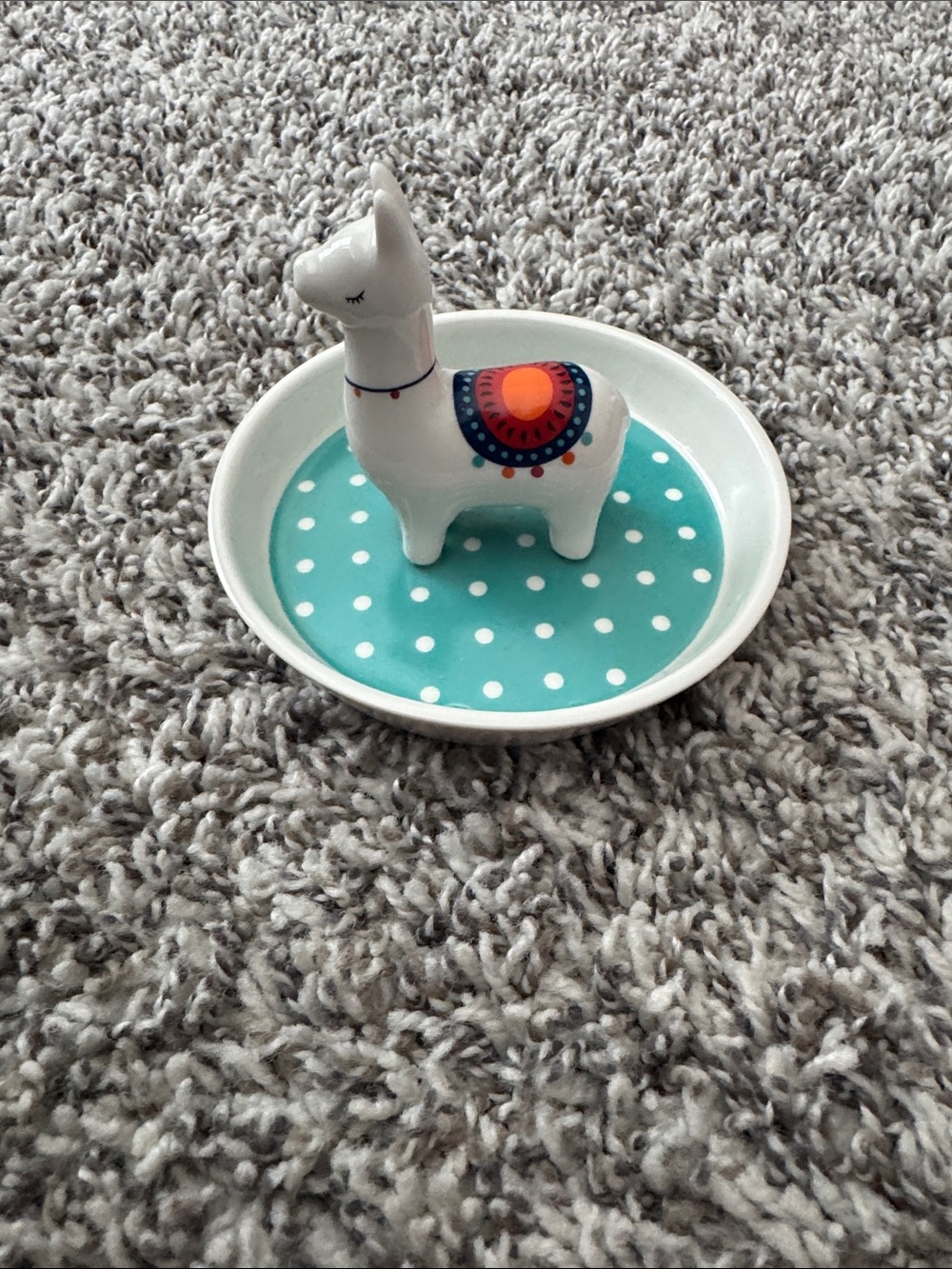 Ceramic Llama Jewelry Dish in Teal and White